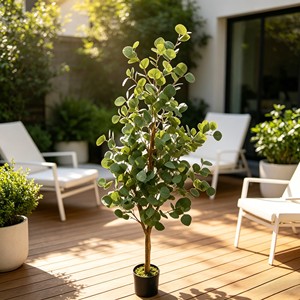 Nordic Style Faux Silver Dollar Eucalyptus <b>Tree</b> Real Wood Trunk Potted <b>Plant</b> in White <b>Pot</b> for Wedding Centerpiece - Product Image 4