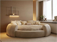 Letti Runwood King Size con contenitore, matrimoniali, singoli, in legno, moderni, romantici, bianchi e oro, lussuosi, rotondi