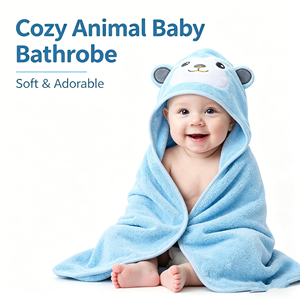 Toalla y Bata de Baño para Bebés de Coral Fleece con Diseño de Animales de Dibujos Animados para Uso en el Baño - Product Image 3