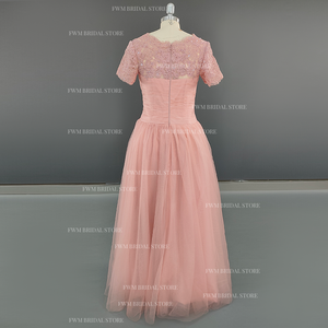 Élégantes robes <span class=keywords><strong>de</strong></span> <span class=keywords><strong>mère</strong></span> <span class=keywords><strong>de</strong></span> <span class=keywords><strong>la</strong></span> <span class=keywords><strong>mariée</strong></span> pour les mariages dentelle manches courtes fermeture éclair dos bal tenue <span class=keywords><strong>de</strong></span> soirée longue tulle une ligne robes <span class=keywords><strong>de</strong></span> soirée - Product Image 3