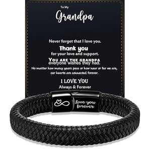 Magnetic Stainless Steel <b>Leather</b> <b>Bracelet</b> Handmade Woven Heart Engraved Men's Gift Jewelry - Product Image 2