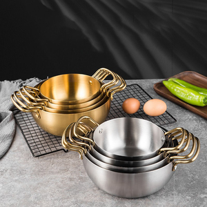 Pentola di Ramen a doppio manico stile coreano oro acciaio inossidabile multifunzione zuppa a doppio orecchio pentola Mini pentola calda - Product Image 2