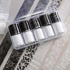 สติกเกอร์ติดเล็บลายลูกไม้ดอกไม้สีดำขาว ขนาด 2.5x50 ซม. ฟอยล์ติดเล็บแบบลอกลาย ติดเองได้ สำหรับตกแต่งเล็บ DIY ทำเล็บมือแบบมืออาชีพ - Product Image 4