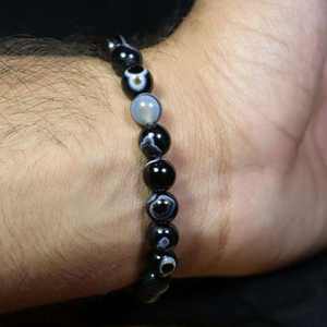 Black Sulemani Hakik Onyx Natural Crystal Healing AAA Gemstone Jewellery Round Beaded Stone Bracelet for <b>Men</b> & Women - Product Image 2