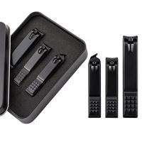 Ensemble de coupe-ongles en acier inoxydable noir WELLFLYER NC-424 avec logo personnalisable, coupe-ongles durable pour les ongles des doigts et des orteils