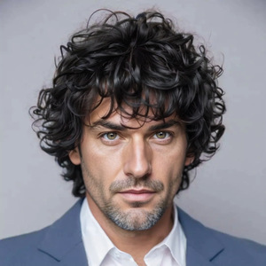 Peluca para Hombre Estilo Europeo Americano, Fibra Resistente al Calor, Sin Pegamento, Marrón Oscuro, Hecha a Máquina, Sin Encaje, Corta, Rizada y Levantada - Product Image 2