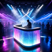 Façade d'écran LED pour cabine DJ, comptoir de bar DJ incurvé avec table, pour intérieur, boîte de nuit, scène, événement, bar, salon professionnel, mariage