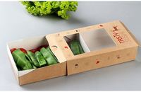 Kartonnen wegwerpverpakking voor afhaalmaaltijden, kraftpapier, uittrekbare doos voor fruitsalade met logo en transparant venster