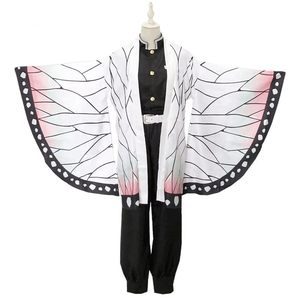Costume Kochou <span class=keywords><strong>Shinobu</strong></span> de l'anime Demon Slayer, ensemble de cosplay avec perruque, boucles d'oreilles, kimono, uniforme, vêtements - Product Image 2