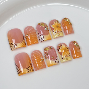 <span class=keywords><strong>Uñas</strong></span> postizas cuadradas <span class=keywords><strong>cortas</strong></span> hechas a mano con gel, <span class=keywords><strong>uñas</strong></span> postizas florales en 3D con diamantes de imitación, <span class=keywords><strong>uñas</strong></span> postizas reutilizables con flores tropicales - Product Image 3