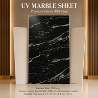 Panneau mural en PVC brillant imperméable aux UV MORLENX, marbre noir avec bordure dorée, pour les bureaux de direction et les murs décoratifs de salles de bain