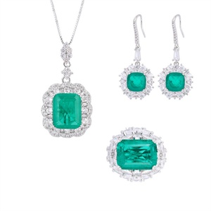 Premium Elegant Eco-friendly Copper 12*16/10*10mm Green Zirconia Rings 3PCS Set Women's Zircon Jewelry Sets for Daily Wear - Product Image 1