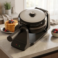 Gaufrier rotatif à 180 degrés en acier inoxydable, 900W, chauffe rapide, plaques de cuisson antiadhésives, prise VDE, service OEM