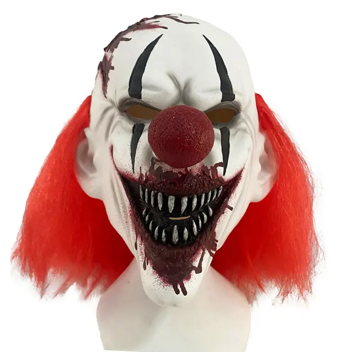 Topeng Badut Menakutkan Penutup Kepala Hidung Merah Halloween Lateks Pesta Badut Topeng Joker Kepala Penuh Topeng Teroris Menyeramkan