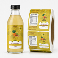 Étiquettes autocollantes jaunes personnalisées pour bouteilles de boissons, pour l'emballage de boissons au kombucha à l'ananas