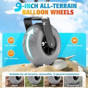 Chariot de plage pliable robuste, grandes roues, poignée réglable, capacité de charge de 450 lb, sac isotherme, chariot à main pliable - Product Image 2