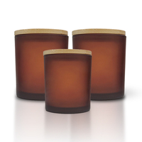 Pot à bougie en verre ambre mat pour la fabrication de bougies Pot à bougie en verre 210ml 300ml 420ml avec couvercle en bois