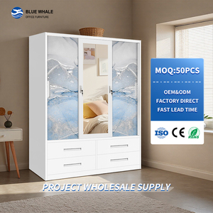 Armarios <span class=keywords><strong>con</strong></span> 3 Puertas Corredizas y <span class=keywords><strong>Espejo</strong></span>, Armario de Hierro <span class=keywords><strong>con</strong></span> Cajones, Mueble de Acero <span class=keywords><strong>con</strong></span> Impresión de Patrones Personalizados, Armario para Dormitorio - Product Image 1