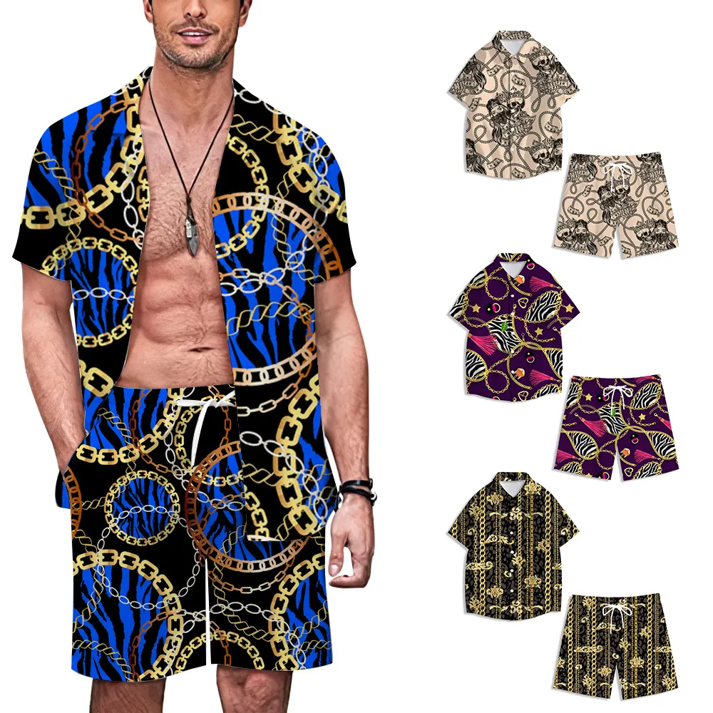 Summer Hawaiian Tracksuit Color Men Casual Floral Print Shirts Shorts Set Men's 2 Pieces Set Beach Suits Male Clothing