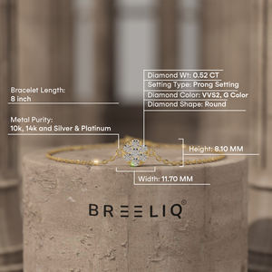 Pulsera de Oro Blanco Sólido de 14K con Diamantes Redondos para Mujer, Joyería Minimalista y Delicada con Cadena Ajustable, Dije de Corazón y Cierre de Langosta - Product Image 3