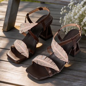 888 New Sandals with Diamond Feather and High-<b>heeled</b> Shoes, Fashionable and Oversized 36-43 Sexy Women's Shoes - Product Image 3