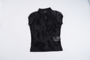 Chinese Style Dragon Embroidery Mesh Top Cheongsam Collar Cut Out Short Sleeve Slim Fit Sexy Hot Girl Casual Tee - Product Image 6