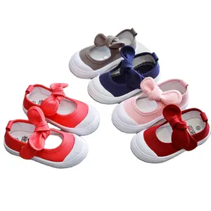 Fashion Kasual Sepatu Kanvas Anak Lembut Indah Busur Datar Tumit Sepatu Bayi Gadis Putri Solid Permen Warna Sepatu