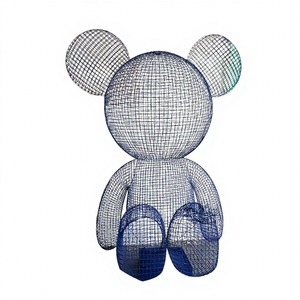 Sculpture d'ours en acier inoxydable et fer forgé, grande décoration animale creuse en treillis métallique pour projets commerciaux en extérieur - Product Image 1