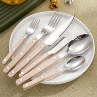 Couverts en acier inoxydable écologiques exquis couteau fourchette cuillère argenterie manche en plastique ensemble de couverts pour Restaurant