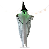 Nouvelle décoration suspendue d'Halloween, fantôme blanc en plastique, lumineuse, activée par le son et la détection de mouvement, idéale pour effrayer.