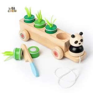 HOYE CRAFTS Holzauto Spielzeug Baby Walking Lernen Karotten Ernte Spiel ziehen entlang Spielzeug