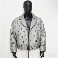 Blouson Bomber en Cuir Personnalisé OEM en Gros avec Logo Gaufré et Détail Pailleté sur le Devant, Coupe-Vent et Écologique pour Hommes