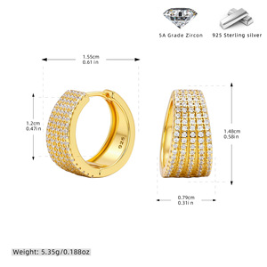 925 <b>Silver</b> Woman Fashion <b>Earring</b> S925 <b>Sterling</b> <b>Silver</b> Multi Row Pave CZ Wide <b>Hoop</b> <b>Earrings</b> Luxury Trendy Jewelry Gift For Women - Product Image 1