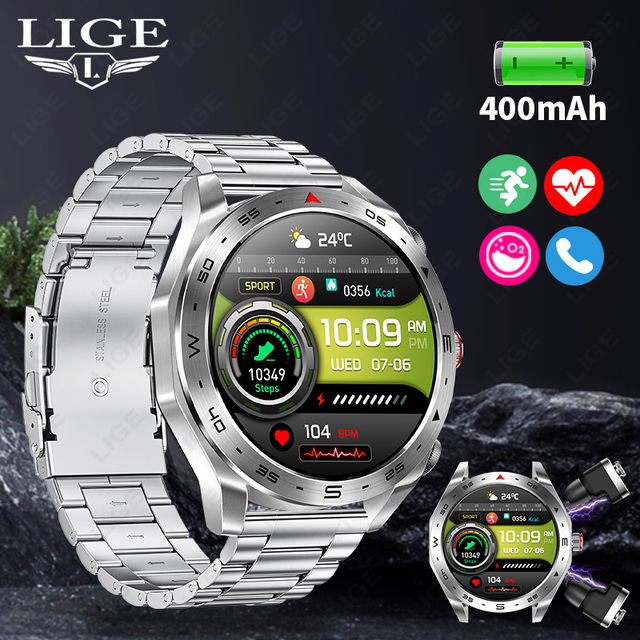 LIGE BW0721 TWS Earbuds Smart Watch Two-in-one Geomagnetic Compass Smartwatch with Earbuds Music Player Earphone Android IOS