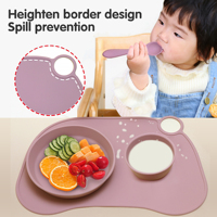 Ensemble de 7 pièces en silicone pour bébé, sans BPA, assiettes à ventouse, bol, bavoir, set de table, cuillère, fourchette, tasse à bec, kit de vaisselle pour tout-petits - Vente en gros