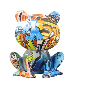Colored Modern Handmade Frog Cash Can Sculpture Animal Jewelry Resin Graffiti Art Frog Statue