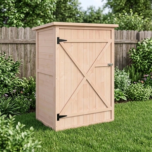 Outdoor Garden Shed Storage Fir Wood with 2 Shelves Sloped Roof Bolt Compact Utility Tool <b>Cabinet</b> Yard Patio Garage - Product Image 1