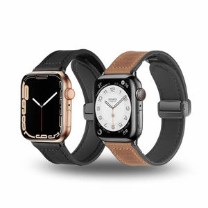 Bracelet magnétique hybride en cuir de silicone pour Apple Watch Band 38 40 41 42 <span class=keywords><strong>44</strong></span> 45 49 <span class=keywords><strong>Mm</strong></span> <span class=keywords><strong>Iwatch</strong></span> Ultra 2 <span class=keywords><strong>Se</strong></span> 9 8 7 6 5 Wristband - Product Image 1