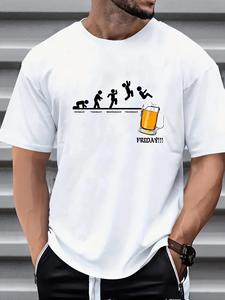 <span class=keywords><strong>T</strong></span>-<span class=keywords><strong>shirt</strong></span> décontracté à col rond pour <span class=keywords><strong>homme</strong></span> avec imprimé graphique de bière - Design « Friday », blanc, manches courtes, coupe décontractée - Product Image 1