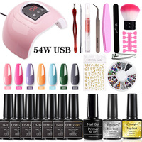 Kit de manucure complet avec lampe à LED 54W, vernis gel, outils, autocollants et décorations pour ongles, ensemble de démarrage, logo personnalisé, marque privée