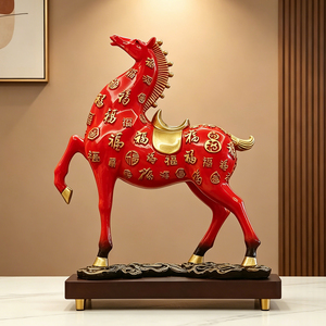 Escultura de Caballo Rojo de Cien Bendiciones, Estatua de Resina con Carácter Fu, Adorno para Sala de Estar, Regalo de Inauguración de Casa - Product Image 5