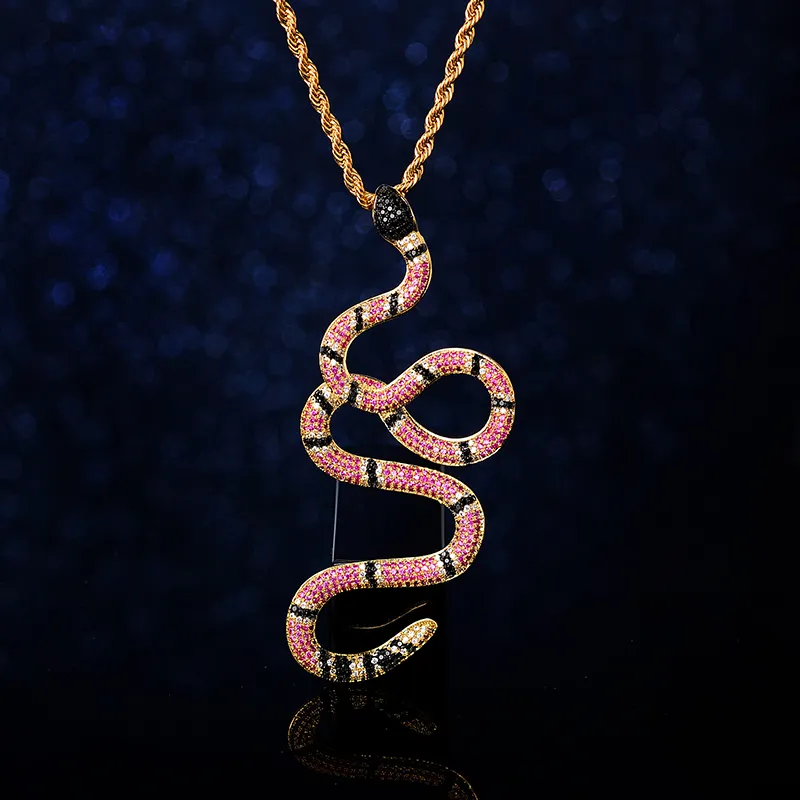 Helado de retorcido de serpiente de Coral collar de cadena colgante de joyería 14K 18k oro diamante CZ encanto joyería colgante de serpiente