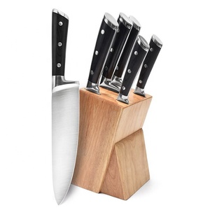 Ensemble <span class=keywords><strong>de</strong></span> couteaux <span class=keywords><strong>de</strong></span> cuisine professionnels Chef 3 Rivet, manche en pommeau <span class=keywords><strong>noir</strong></span>, poids lourd, 5 pièces, acier allemand forgé, bloc <span class=keywords><strong>de</strong></span> couteaux - Product Image 1