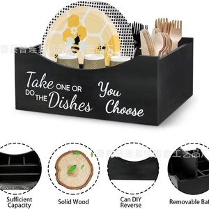 Qingxin Wooden Kitchen Storage Box Multi Function Open Top With Compartments Tableware Organizer Countertop <b>Dish</b> <b>Rack</b> - Product Image 3