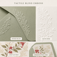 Ensemble d'invitations de mariage botaniques vintage, papeterie florale gaufrée à sec, cartes d'invitation et de réponse avec enveloppe vert sauge