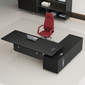 Escritorio Ejecutivo Moderno en Forma de L, Escritorio de Computadora de Lujo con Almacenamiento en Cajones, Muebles de Oficina para Gerentes y Directores - Product Image 1