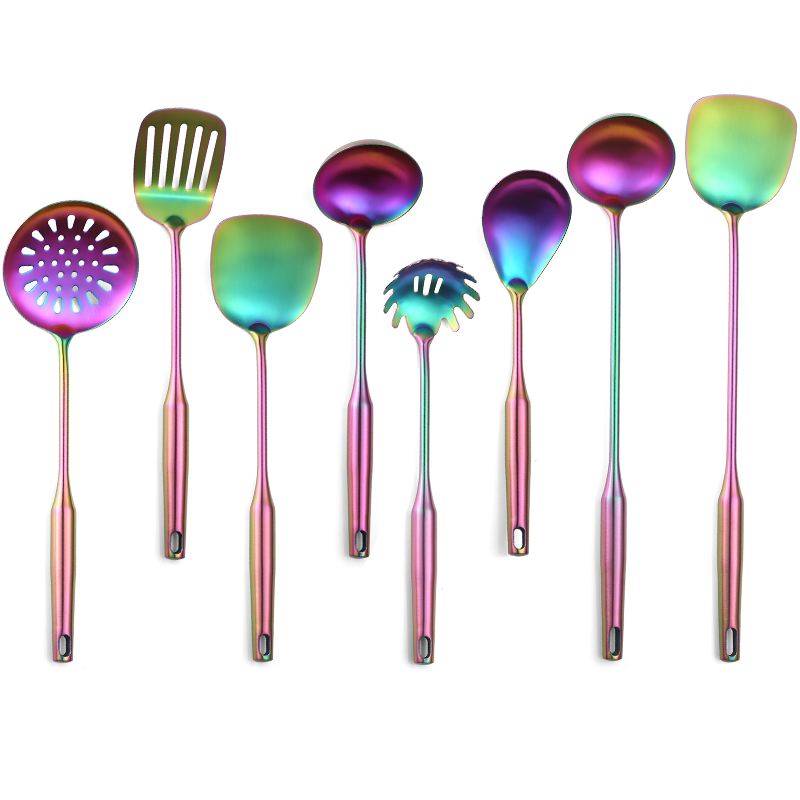 Кухонные инструменты для приготовления пищи, 8 шт., с цветным покрытием, из нержавеющей стали, кухонная утварь