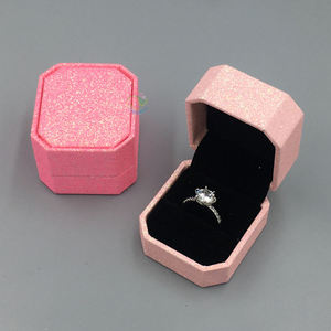 Boîte à bijoux rigide octogonale à paillettes avec doublure en satin rose bleu rose pour le rangement des bagues, emballage haut de gamme en carton - Product Image 3