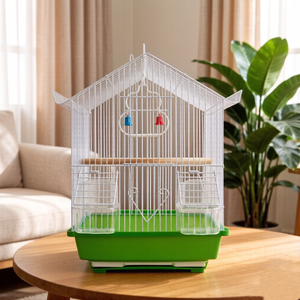 Cage à oiseaux rouge moderne avec structure en fil d'acier et plateau en plastique pour petits oiseaux, usage intérieur - Product Image 2