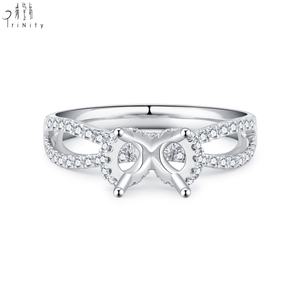 Anillo de Compromiso de Oro Sólido de 18K con Diseño de Cruz Romántico Exclusivo, con Diamante Natural, Semi-Montado, para Mujer - Product Image 1